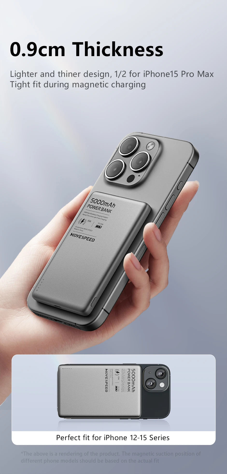 MOVESPEED S05 Magnetic Power Bank 5000mAh 20WPD Wireless Powerbank Slim Portable Battery Charger for iPhone 16 15 Samsung 24 23