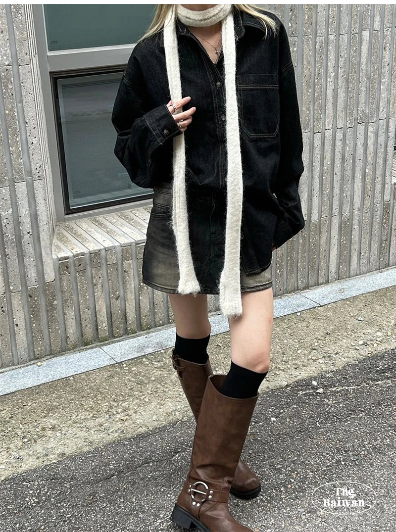 Korean Designer New Y2k Thin Scarf Women's Autumn Winter Long Soft Sticky Scarf Narrow Edition Decoration Small Scarf Versatile