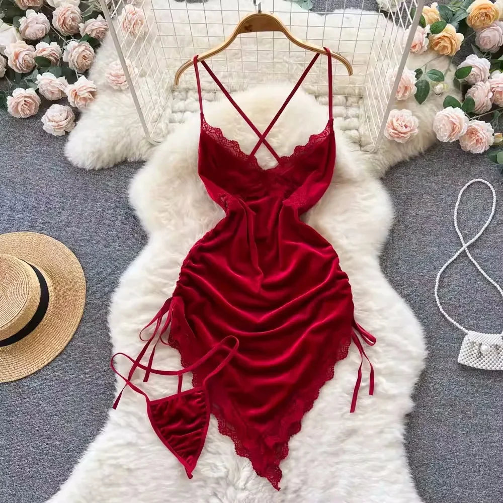 Girls Sexy Cute Japanese JK Uniform  Mini Checkered Strap Skirt Off Shoulder High Waist Elastic Cosplay Dress Hot Sweet Pajama