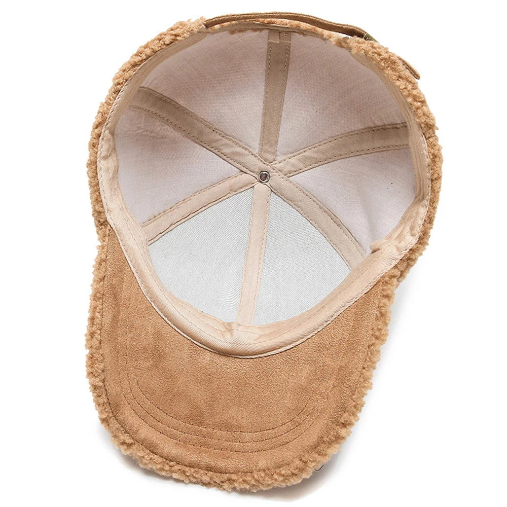 New Winter Women Baseball Cap Men Artificial Lamb Wool Duck Tongue Hats Plush Thickened Warm Fashion Solid Velvet Sunshade Hat