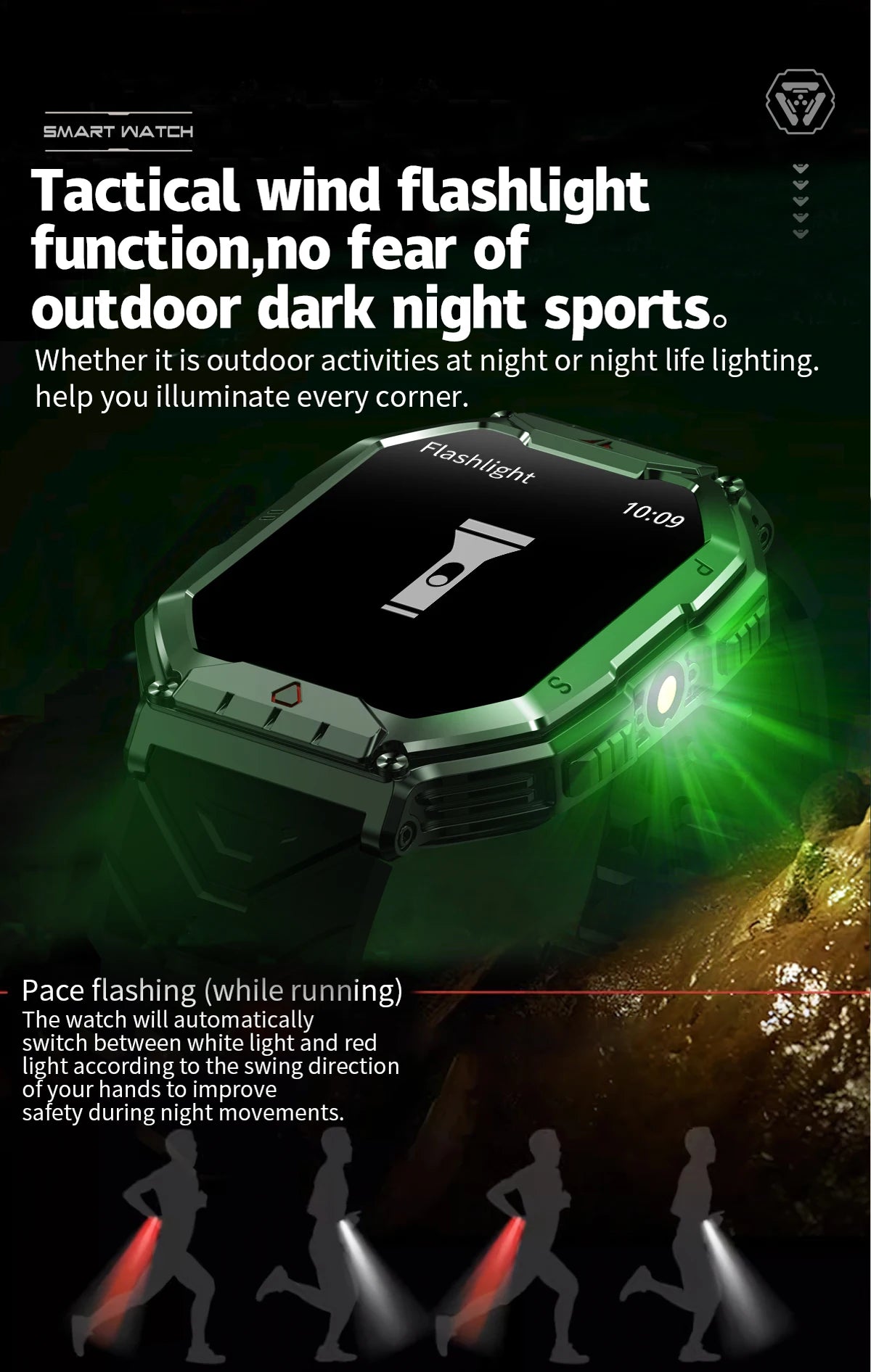 2024 New Rugged Military With LED Flashlight Smart Watch Men Heart Rate Bluetooth Call Waterproof Outdoor SmartWatch For Xiaomi