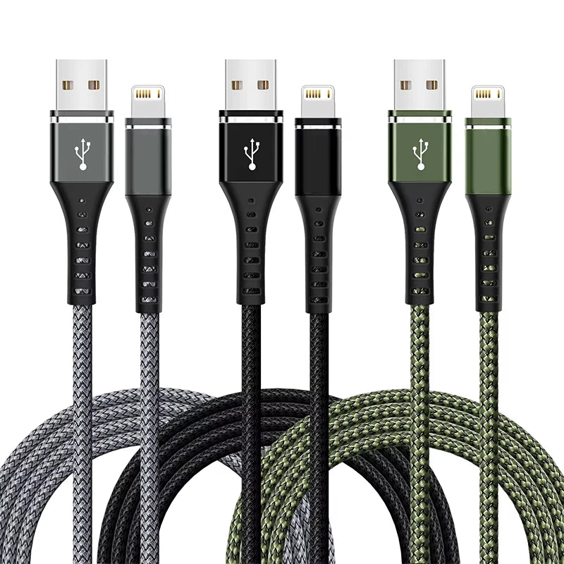 Original Fast USB Charging Cable for iPhone 14 8 7 6S Plus X XR XS 13 12 11 Pro Max SE Nylon Braided USB Charger Cord Data Cable