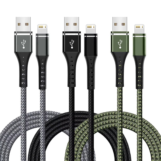 Original Fast USB Charging Cable for iPhone 14 8 7 6S Plus X XR XS 13 12 11 Pro Max SE Nylon Braided USB Charger Cord Data Cable