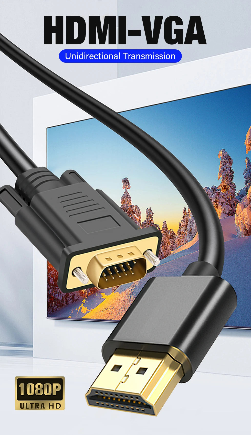 HDMI-Compatible to VGA Adapter Connecto Line Converter Cable 0.5m 3m 5m 10m FHD 1080P For Desktop Laptop PC TV Monitor Projector