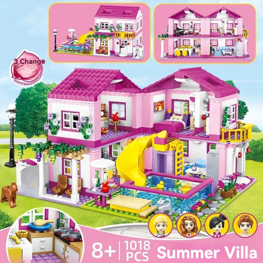 Friends City Series House Summer Holiday Villa Castle Building Blocks Sets Figures Swimming Pool Decor Toys for Kids Girls Gifts