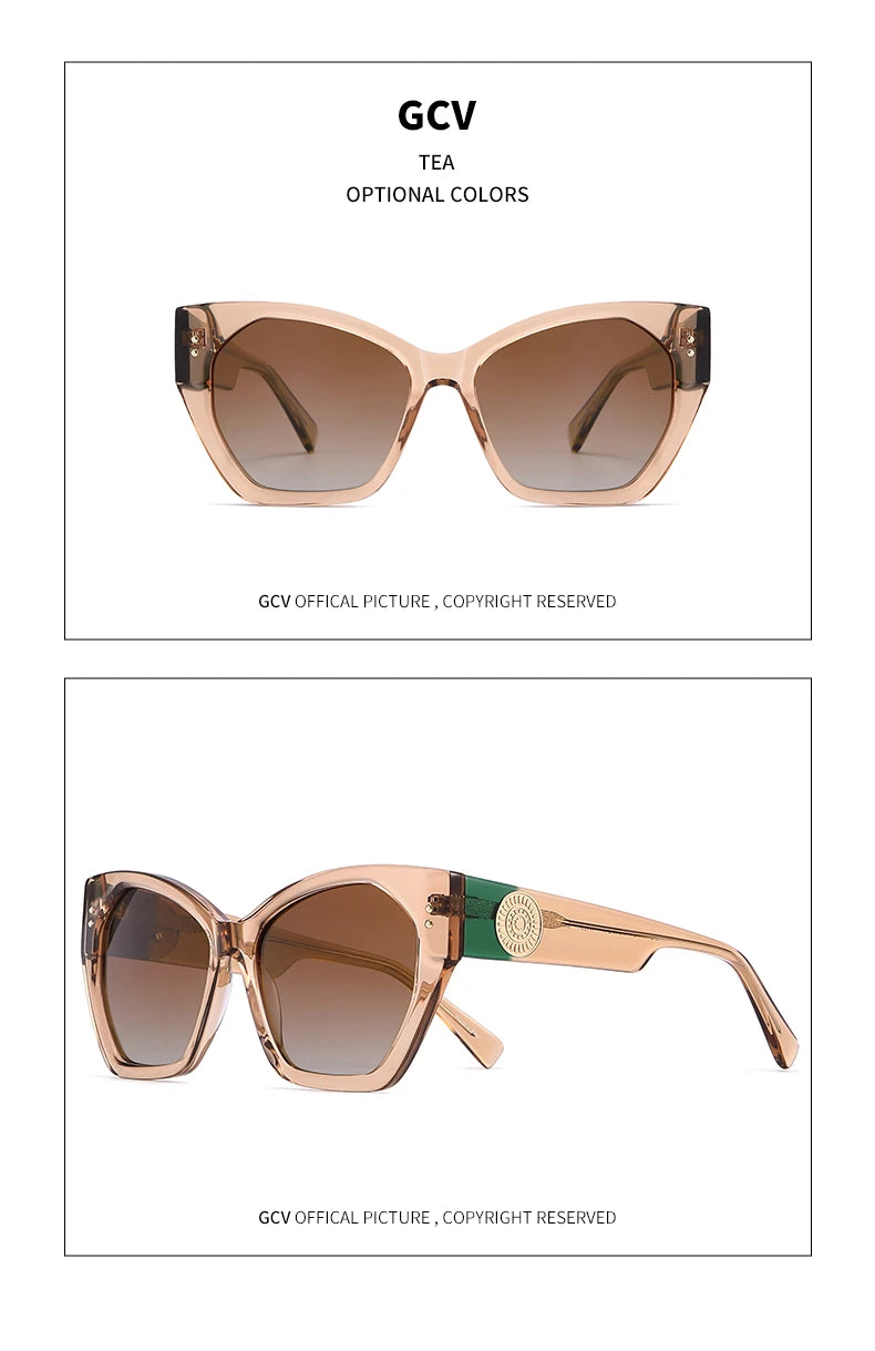 GCV Brand Acetate Appearance Patent Design Women's Butterfly Rectangular Triangle Polarized Sunglasses UV400 Fashion