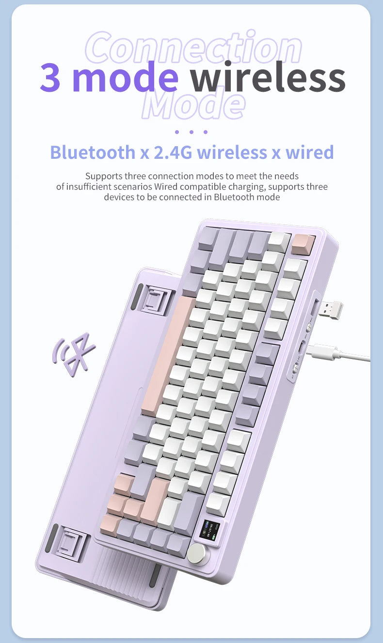 ATTACK SHARK X85 Bluetooth mechanical keyboard, 2.4G tri-mode, RGB Effects,TFT screen, metal knobs,full-key hot-swap, win&mac