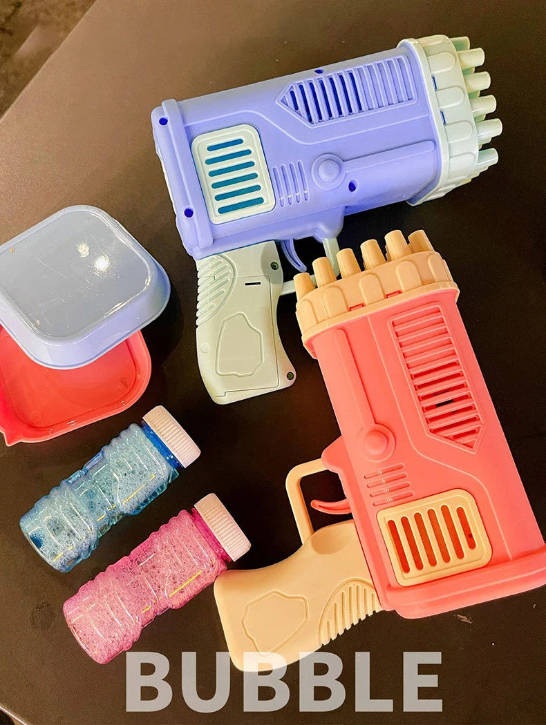 Bubble Gun Kids Toys Rocket 32 Holes Soap Bubbles Machine Gun Shape Automatic Blower With Light Outdoor Toy Gifts Party