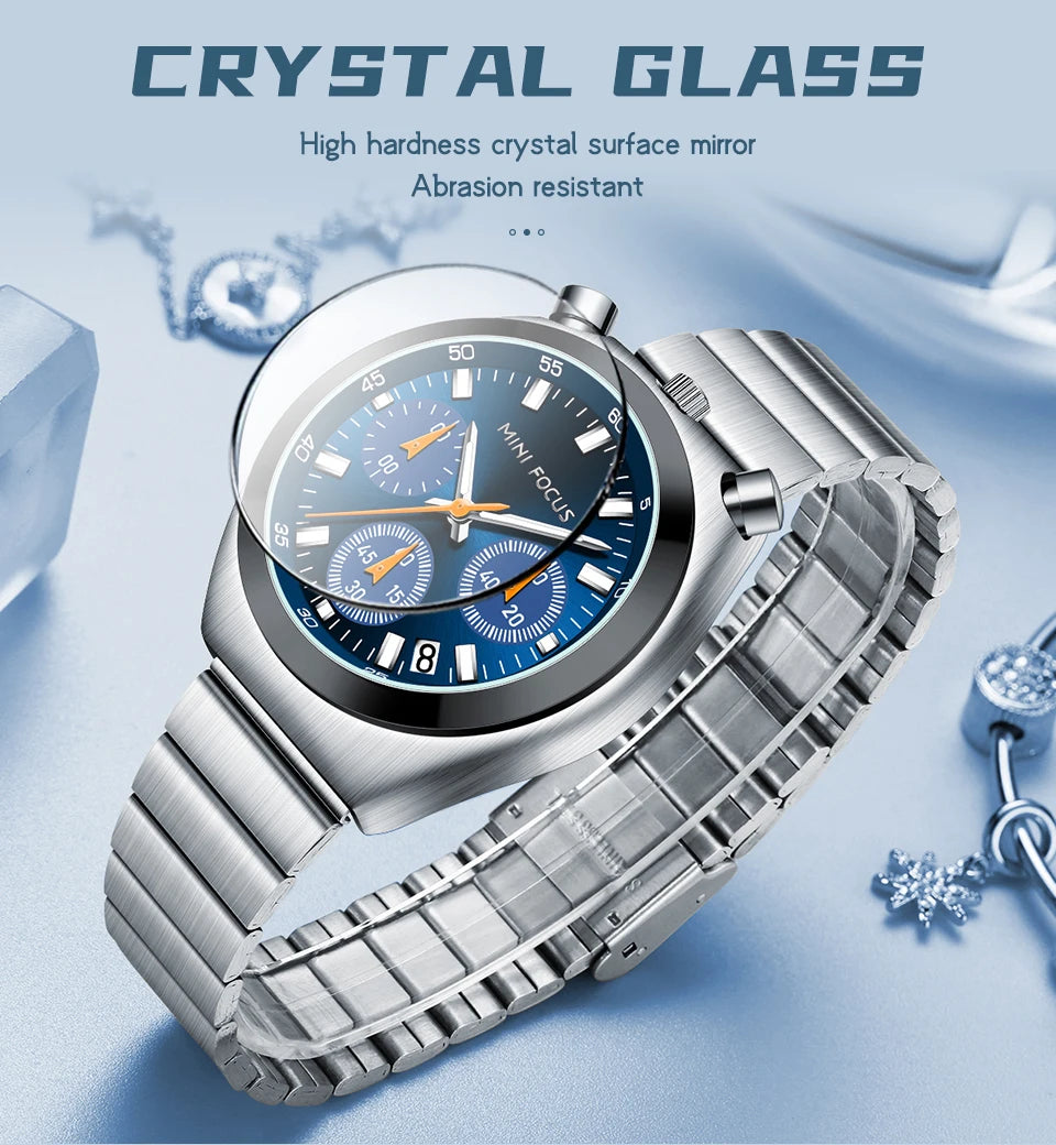 MINI FOCUS Elegant Multifunctional Watch for Women Fashion Waterproof Quartz Ladies Watches Steel Band Bull Head Wristwatch Gift
