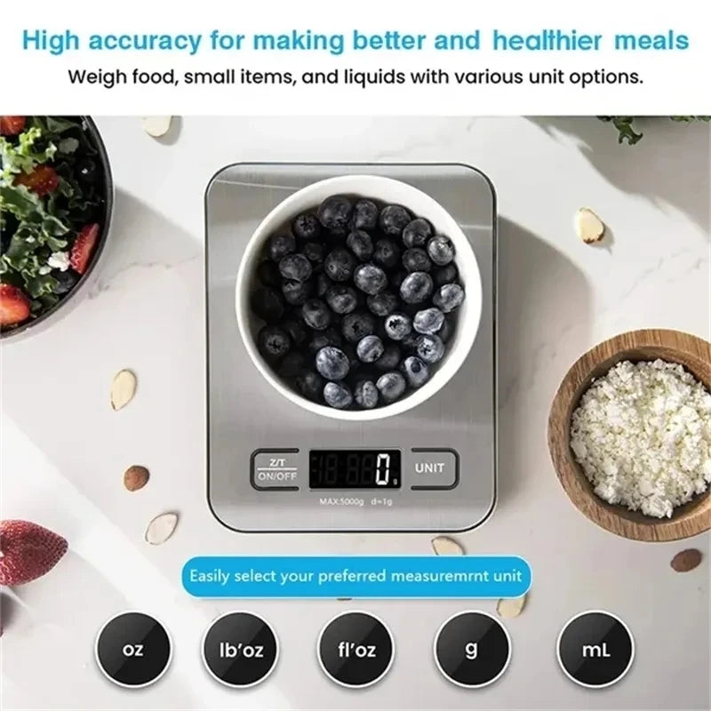Kitchen Scale Stainless Steel Weighing Food Diet Balance Measuring LCD Precision Electronic Scales Baking Measuring Tools