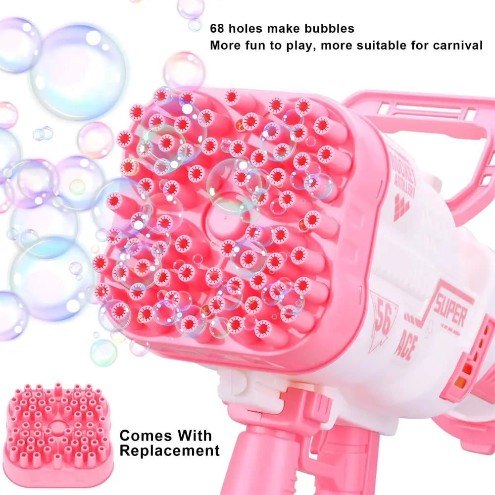 69Holes Rocket Bubble Gun ，Automatic Bubbles Machine Gun Launcher Shape Blower Soap Toys For Kid Bubble Machine Party Supplies