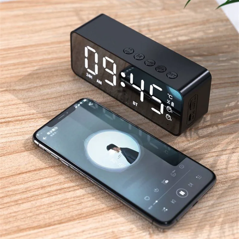 G50 Wireless Bluetooth Speaker with FM Mini Card Mirror Alarm Clock Audio Stall Receiving Support TF Card Desktop Speaker Clock