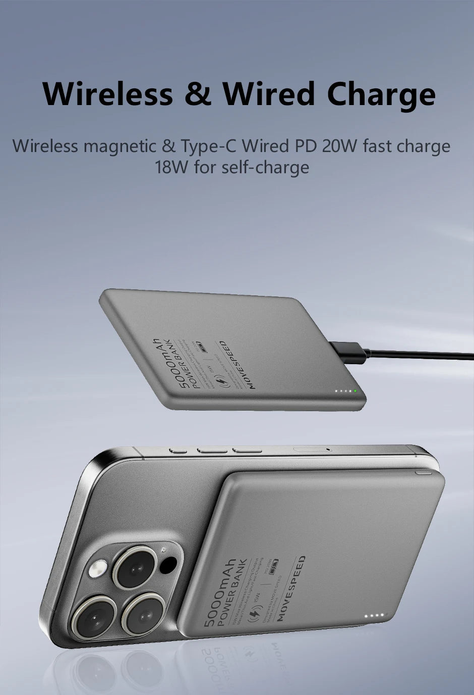 MOVESPEED S05 Magnetic Power Bank 5000mAh 20WPD Wireless Powerbank Slim Portable Battery Charger for iPhone 16 15 Samsung 24 23