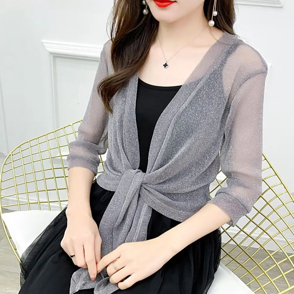 Polyester Women's Cardigan New One Size Tulle Sun Protection Clothing Mesh Shawl Summer