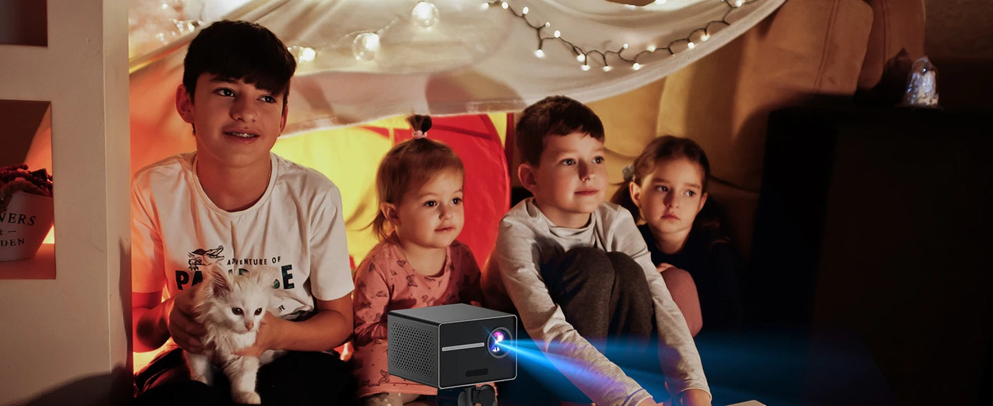 HAPPRUN Electric Focus Mini 1080P Bluetooth Projector, 200" Outdoor Movie Support, Compatible with Smartphone/HDMI/USB/PS5