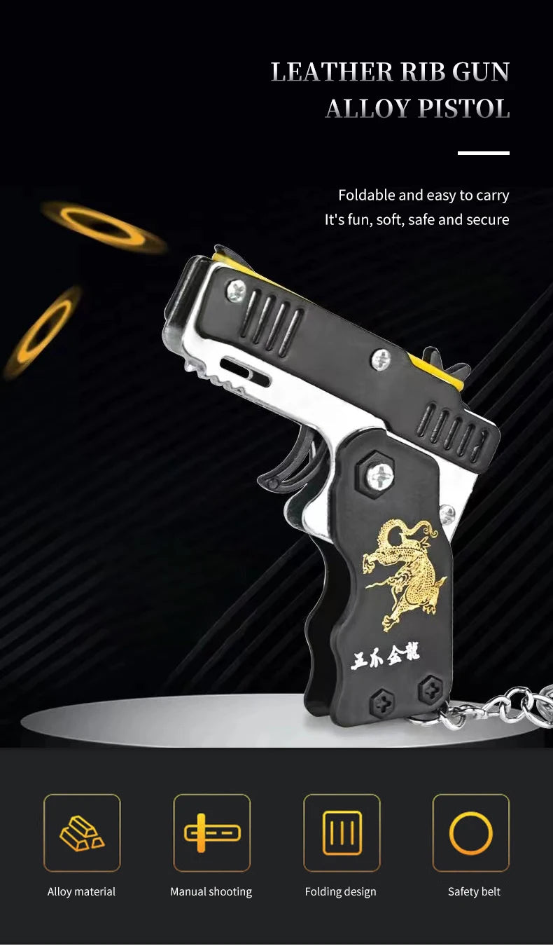 1PCS Keychain Elastic Leather Rubber Band Shooting Pistol Kid Outdoor Party Folding Gifts Boyfriend Fidget Toys