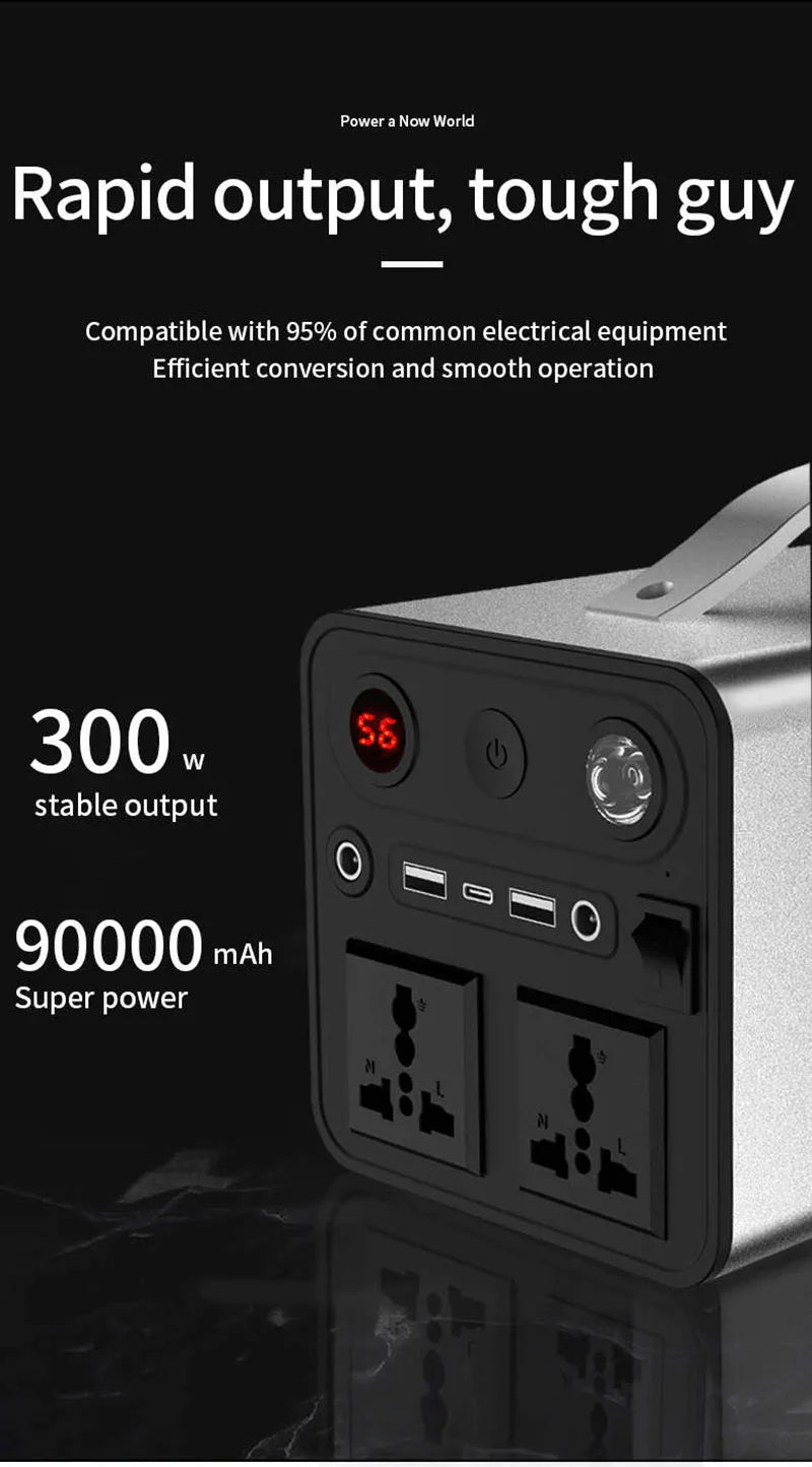 220V 300W Portable Power Station 90000mAh Powerful Emergency Power Supply Outdoor Camping External Spare Battery For Laptop