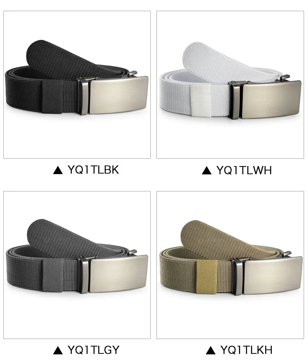 New Golf Sports Elastic Belt Tactical Belt Metal Automatic Buckle Tough Stretch Nylon Men Military Belt 115-150CM Big Size Belts