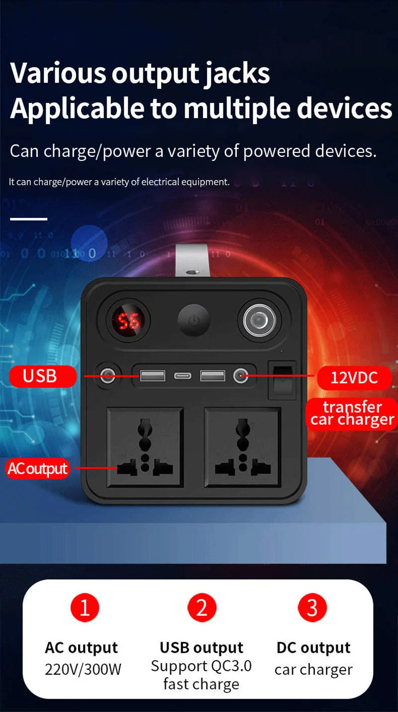220V 300W Portable Power Station 90000mAh Powerful Emergency Power Supply Outdoor Camping External Spare Battery For Laptop
