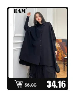 [EAM] Women Navy Blue Striped Irregular Elegant Blazer New Lapel Long Sleeve Jacket Fashion Tide Spring Autumn 2024 1DH5930