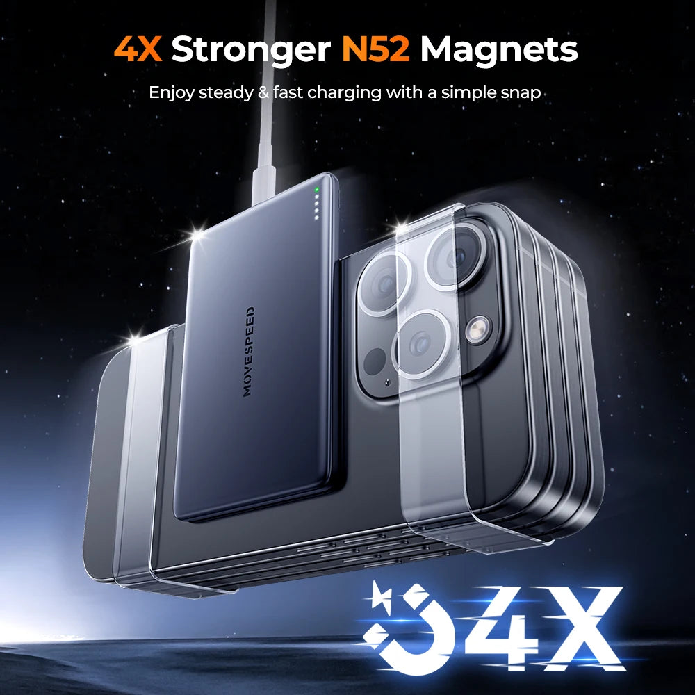 MOVESPEED S05 Magnetic Power Bank 5000mAh 20WPD Wireless Powerbank Slim Portable Battery Charger for iPhone 16 15 Samsung 24 23