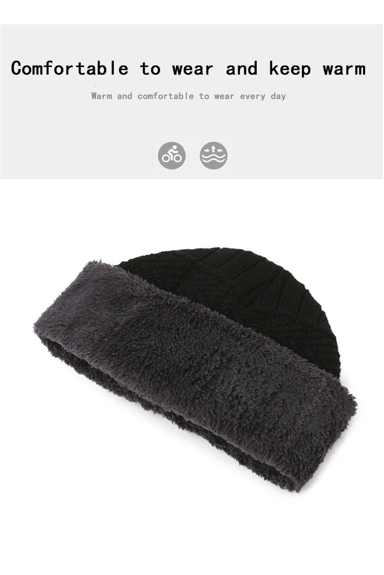 Men's Windproof Hat Outdoor Travel Leisure Winter Scarf Gloves Three-Piece Neck One Plus Cashmere Warm Winter Knitted Hat