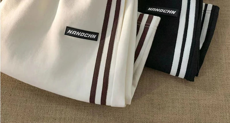 Striped Shorts Women Summer Streetwear Loose Wide Leg Shorts Y2K Korean Oversized Casual Elastic High Waist Sports Shorts Bf