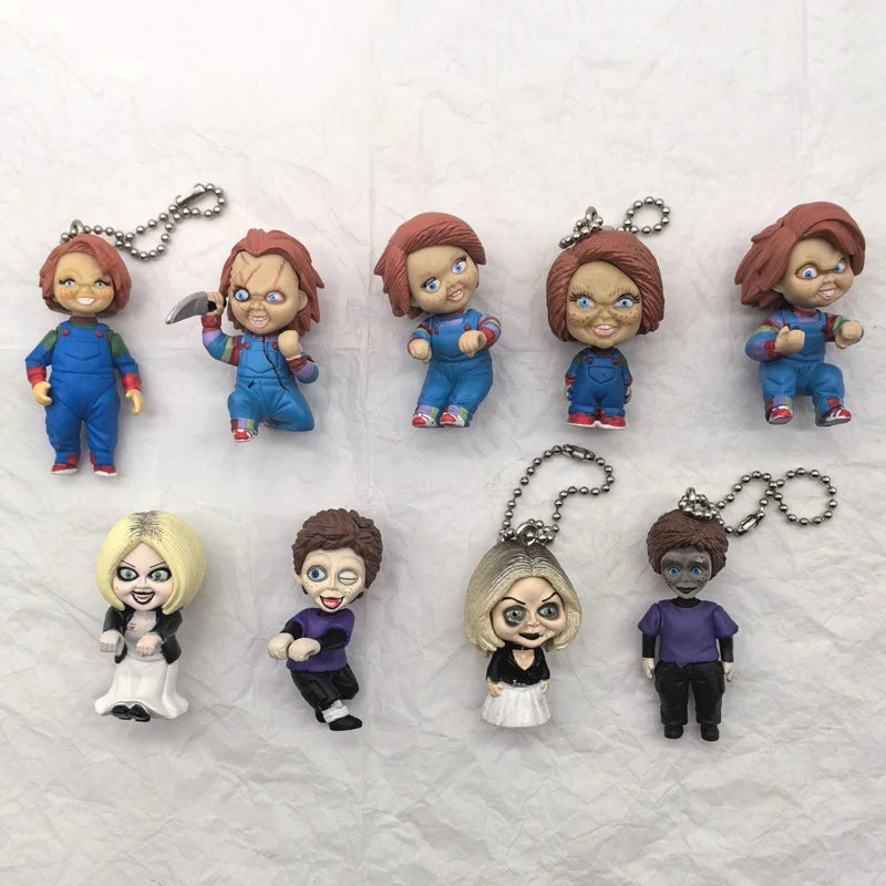 Original MIni Chucky Anime Cartoon Horror Bride Figure Keychain Pendant Collect Movie Film Model Toy Halloween Gift for Adult