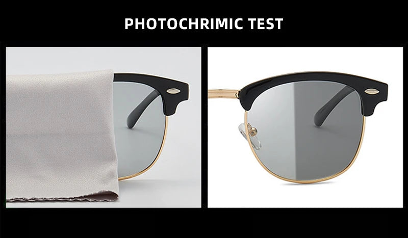 Classic Half Frame Photochromic Sunglasses Men Women Retro Rivet Chameleon Sun Glasses Male Fashion Change Color Driving Shades