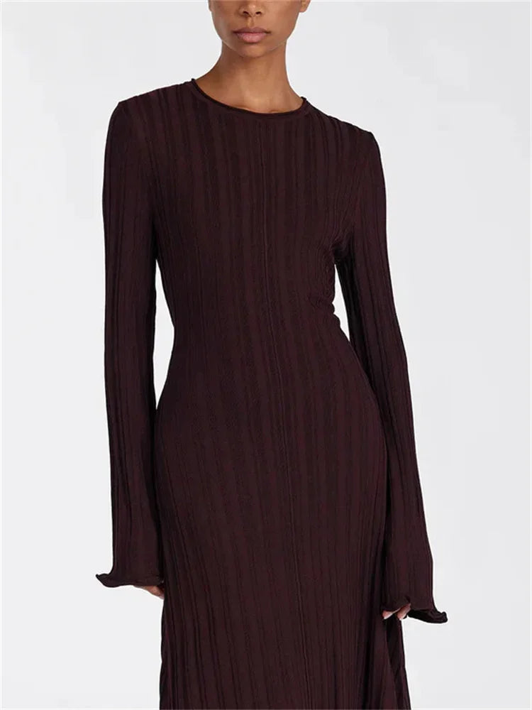 Tossy Knitwear Fashion Loose Maxi Dress Women Lace-Up High Waist Ribbed Long Sleeve Party Dress Female Knit Bandage Long Dress