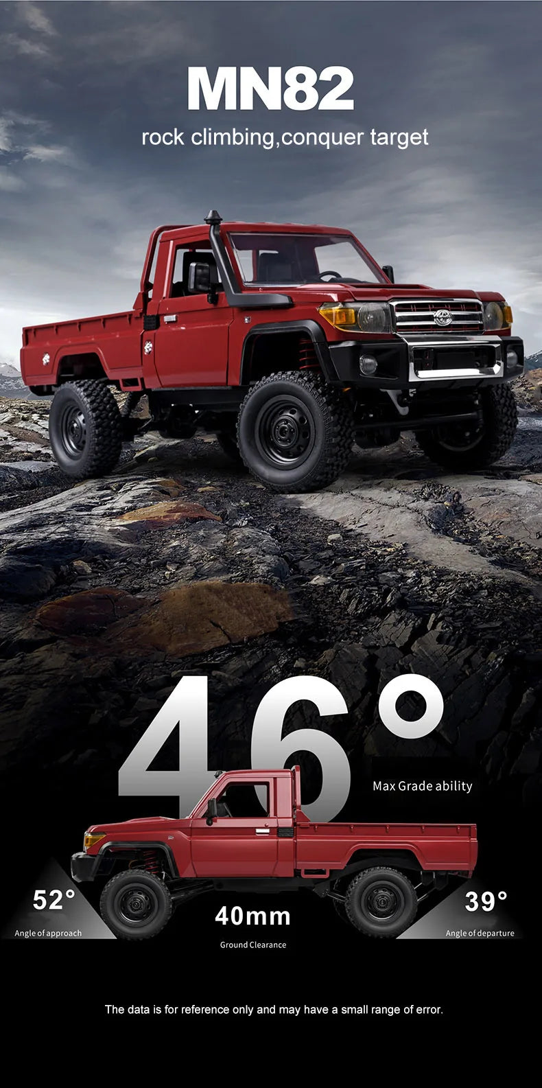 MN82 RC Crawler 1:12 Full Scale Pick Up Truck 2.4G 4WD Off-road Car Controllable Headlights Remote Control Vehicle Model Kid Toy