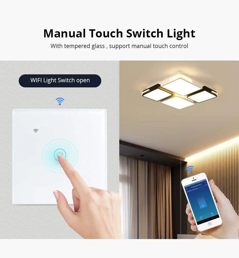 Wifi Smart Light Switch EU 86 Glass Screen Touch Panel Voice Control Wireless Wall Switches with Alexa Google Home 1/2/3/4 Gang