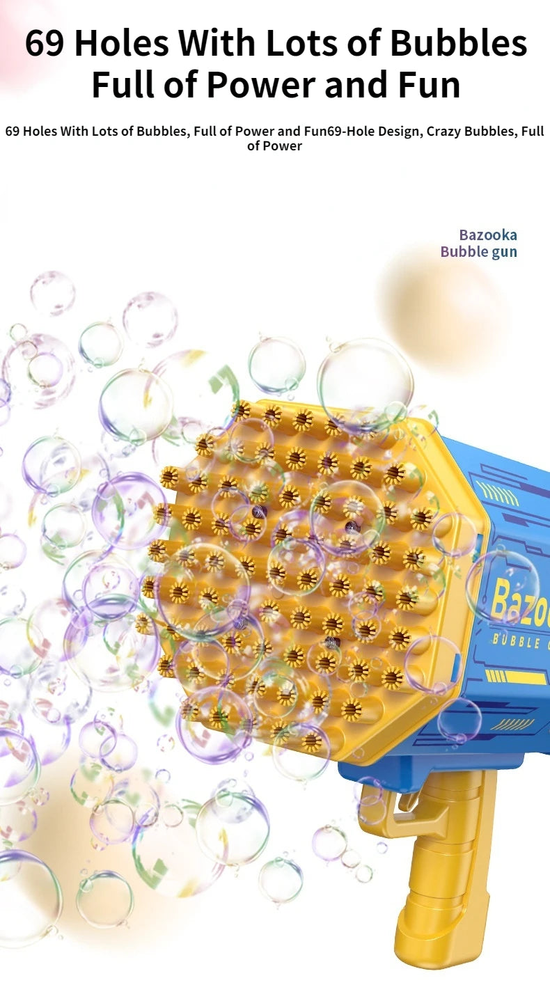 69Holes Rocket Bubble Gun ，Automatic Bubbles Machine Gun Launcher Shape Blower Soap Toys For Kid Bubble Machine Party Supplies