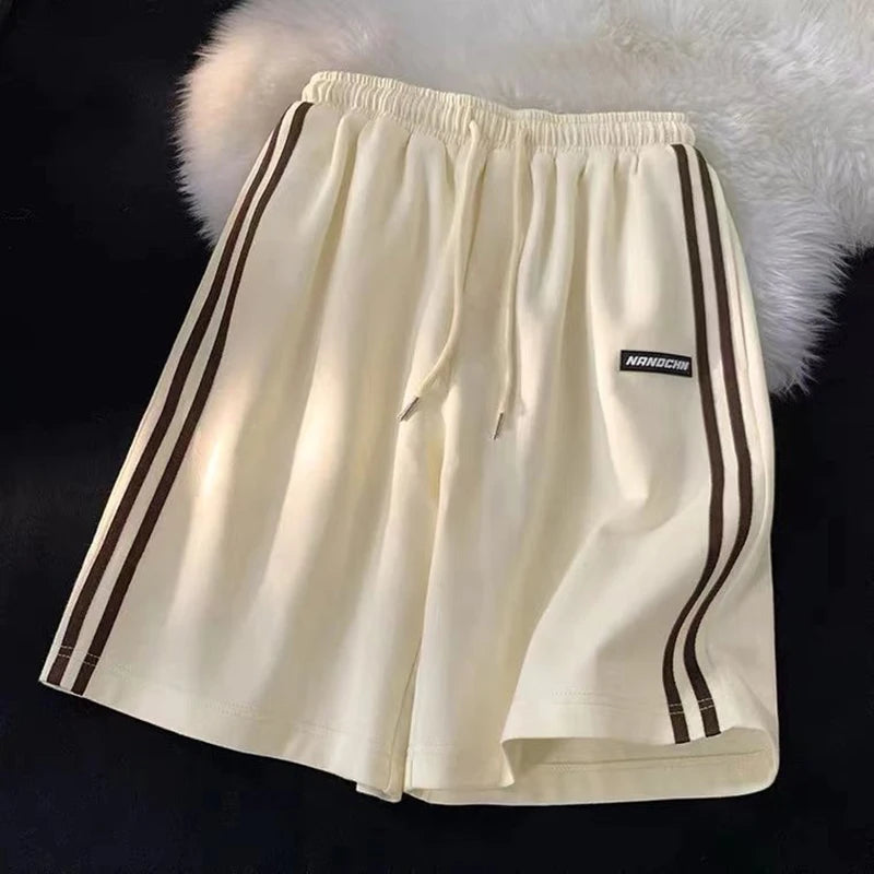 Striped Shorts Women Summer Streetwear Loose Wide Leg Shorts Y2K Korean Oversized Casual Elastic High Waist Sports Shorts Bf