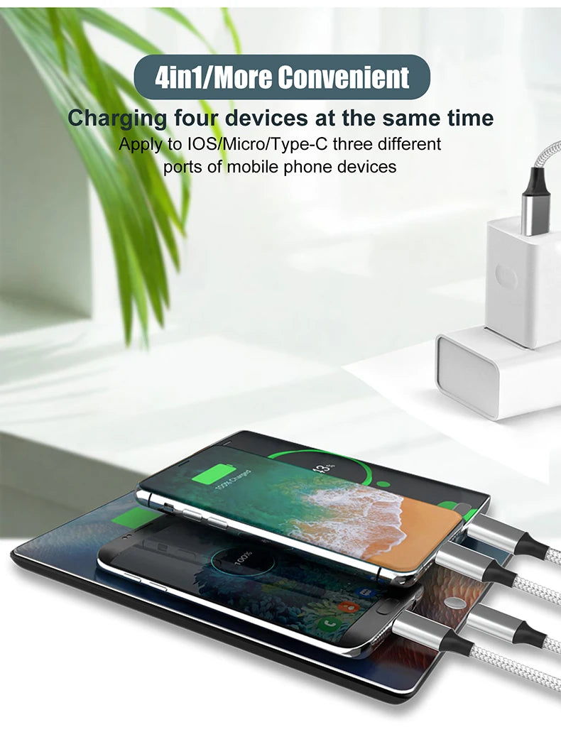 Multi Charger Cable 4 In 1 OTG Data Cable USB Fast Charge To Android Iphone Type C Charger for Iphone Huawei Android Phones
