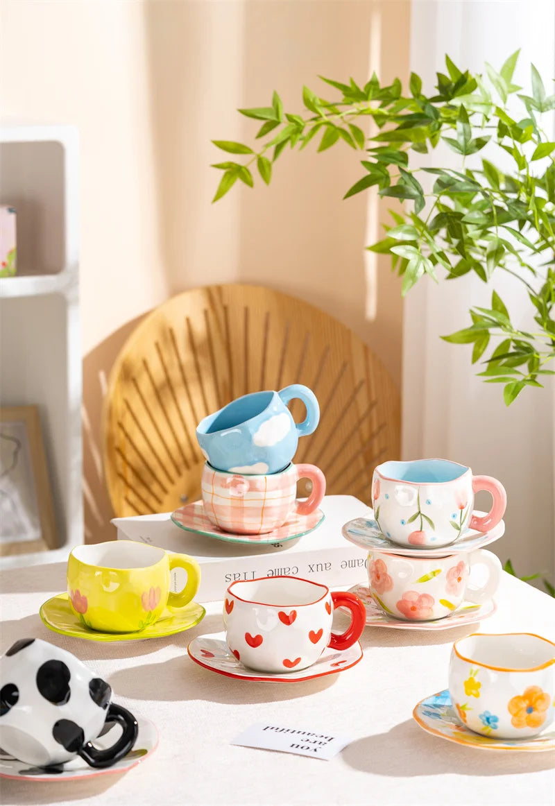300ML Creative Hand Pinched Irregular Flower Ceramic mug Handmade Coffee Cup Breakfast Milk Afternoon tea cups Korean Style Mugs