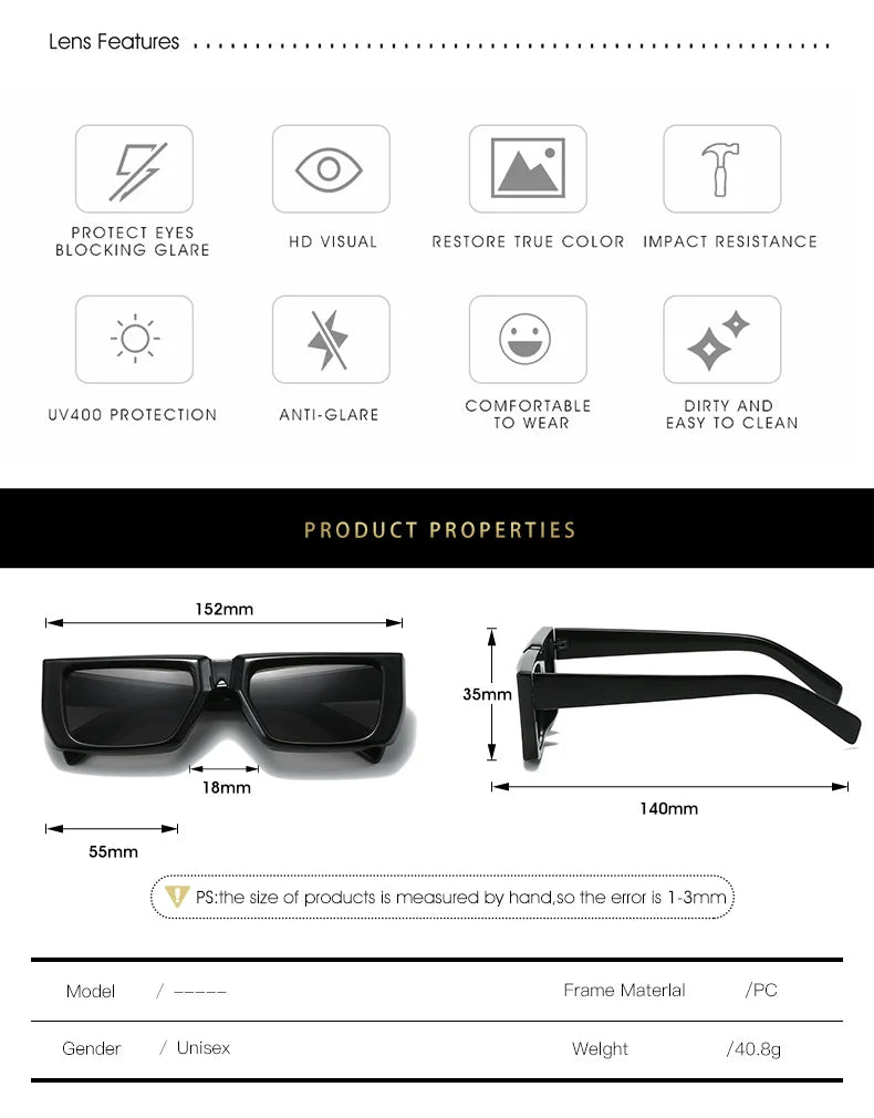 New Y2K Sunglasses for Men Women Trendy Sun Glasses Goggle Man Brand Designer Square Glasses Shades Female UV400 Eyewear