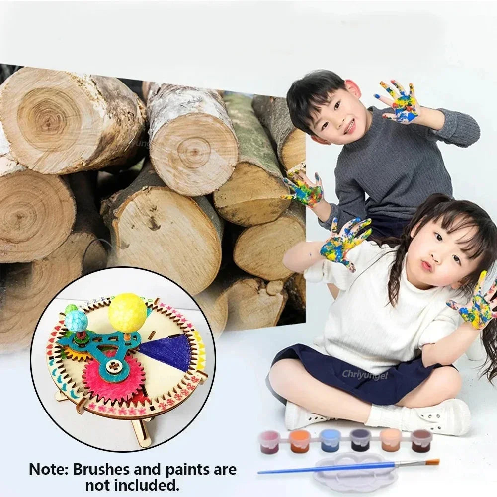 Wooden Sun Earth Moon Planet Solar System Model Kids Puzzle Mechanical Set DIY Science Toy Educational Scientific Experiment Kit