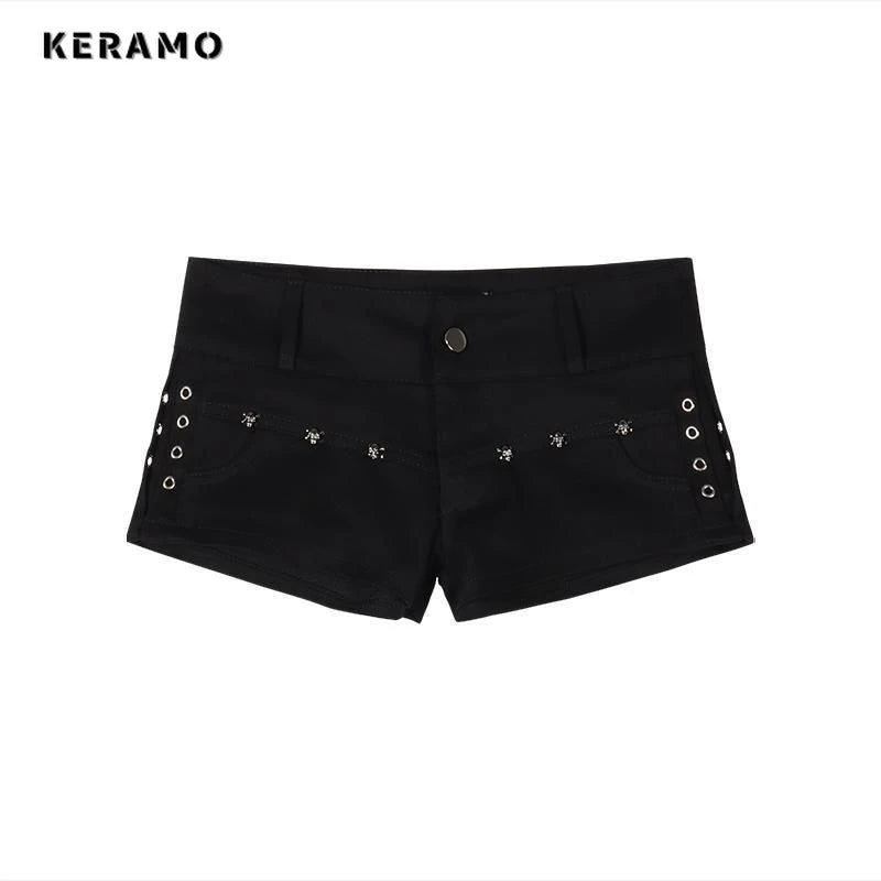 Hotsweet High Waist 2000S Black Sheath Slim Fit Y2K Denim Shorts Women's Fashion Casual Sexy Street Harajuku Style Shorts
