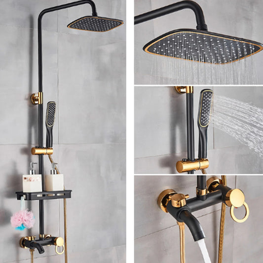 Black Shower Set Faucet Rainwater Manual System High-Quality Pure Lead-Free Copper Material With Good Water-Saving Performance