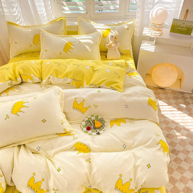 Ins Simple Style Duvet Cover Set with Pillowcases Flat Sheet No Comforter Grey Boys Girls Bedding Kit Single Twin Bed Linens