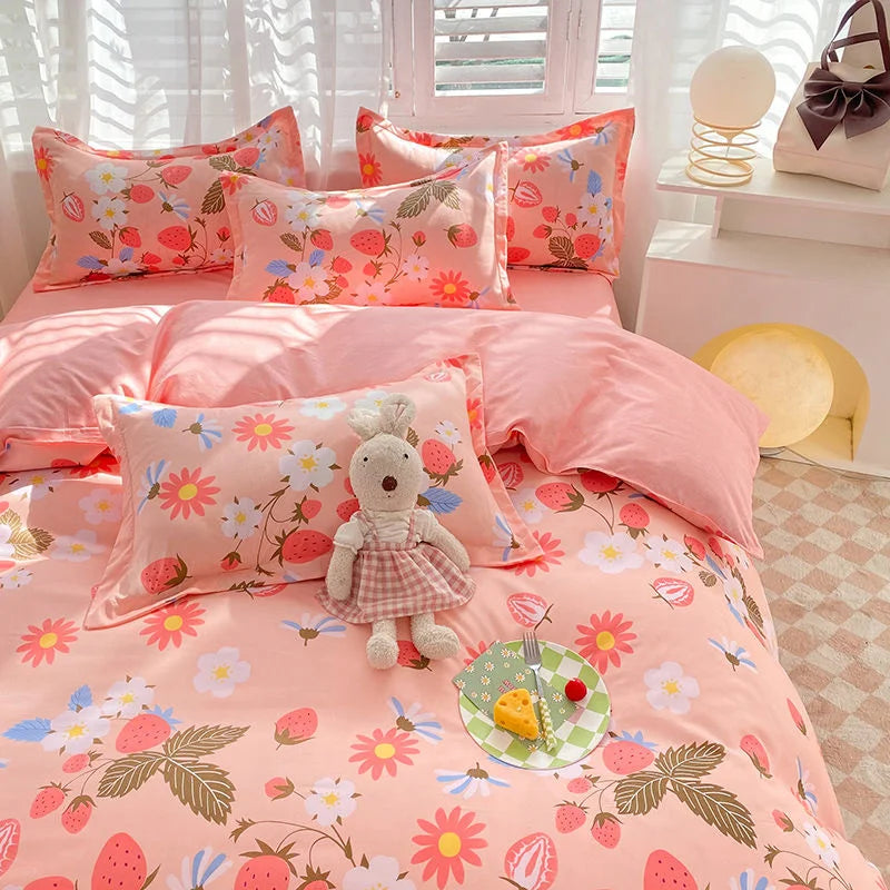 Ins Simple Style Duvet Cover Set with Pillowcases Flat Sheet No Comforter Grey Boys Girls Bedding Kit Single Twin Bed Linens
