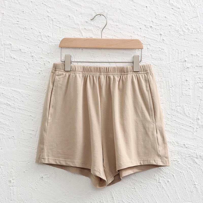 Casual Loose 95% Cotton Shorts Knitted Women High-wasit Soft Streetwear Sport Running Basic Summer Short With Pockect Mujer