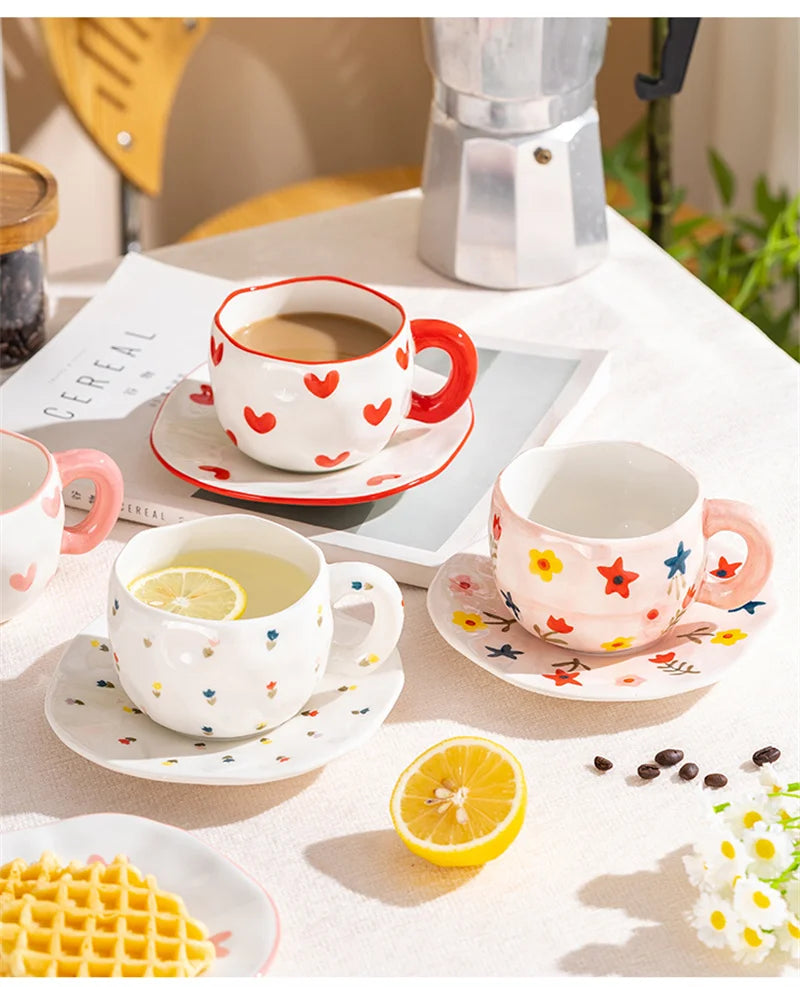 300ML Creative Hand Pinched Irregular Flower Ceramic mug Handmade Coffee Cup Breakfast Milk Afternoon tea cups Korean Style Mugs