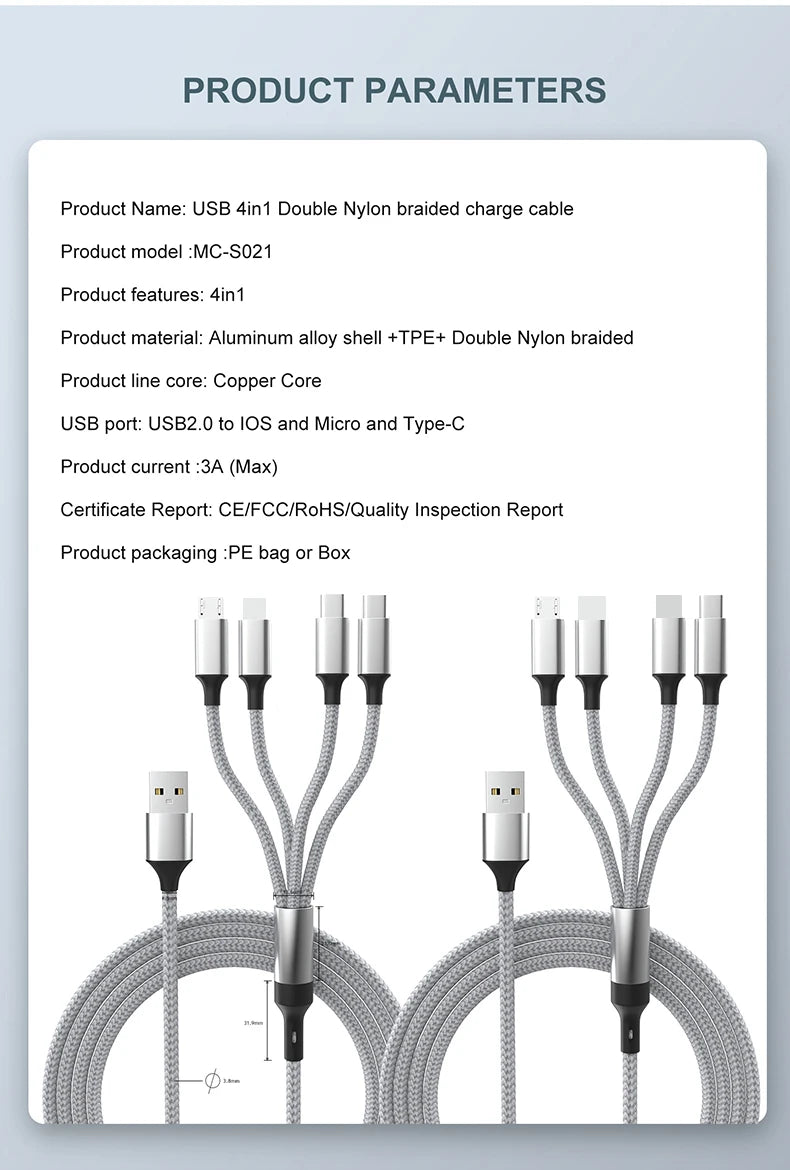 Multi Charger Cable 4 In 1 OTG Data Cable USB Fast Charge To Android Iphone Type C Charger for Iphone Huawei Android Phones