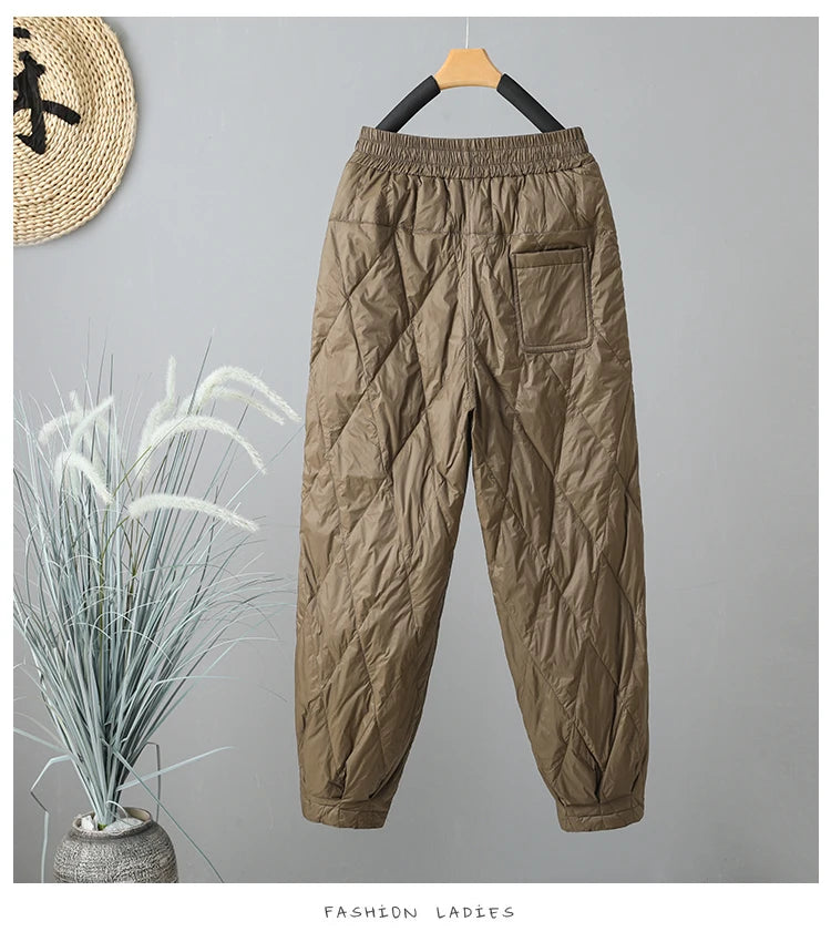 Elegant Light Weight Warm Down Cotton Trousers 2024 New Winter Outerwear Work Trousers Windproof Quilted Harem Pants for Women