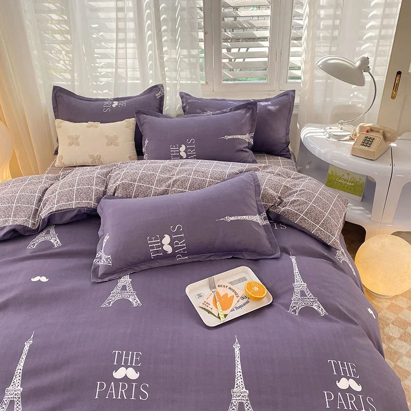 Ins Simple Style Duvet Cover Set with Pillowcases Flat Sheet No Comforter Grey Boys Girls Bedding Kit Single Twin Bed Linens