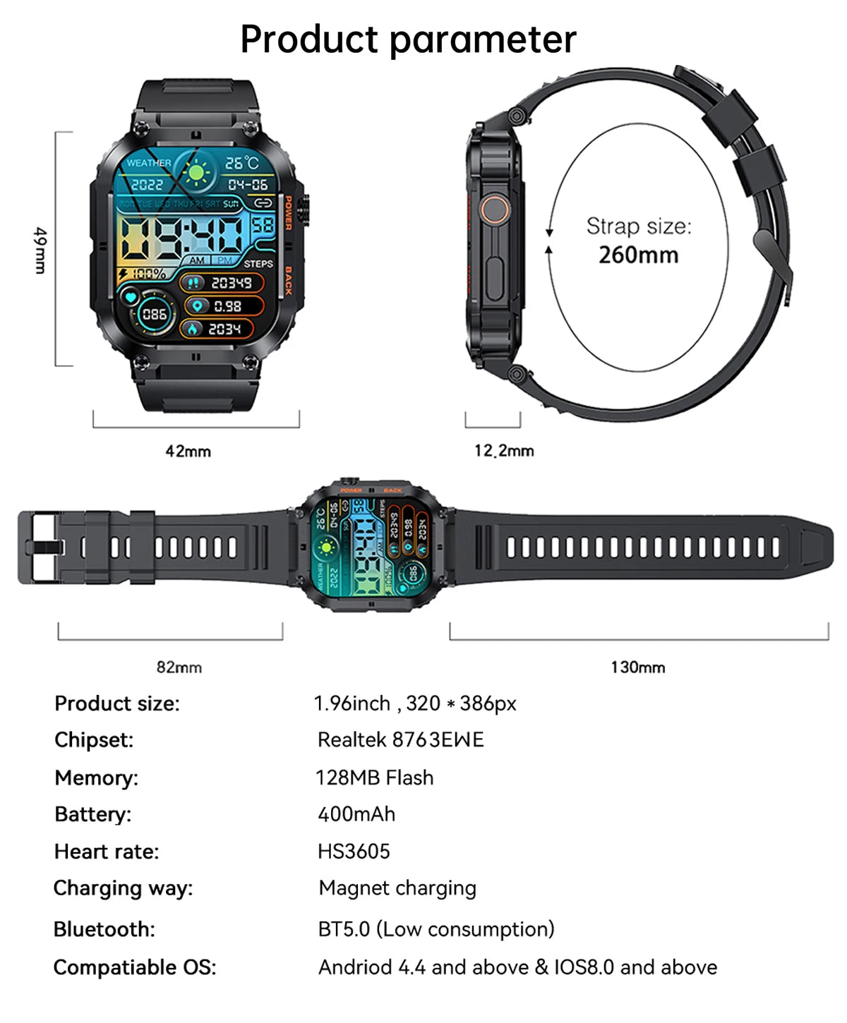 LIGE Outdoor Sports Fitness Smartwatch For Men 1.96 Inch Screen Bluetooth Calling Waterproof Watches Blood Oxygen Reloj Hombre