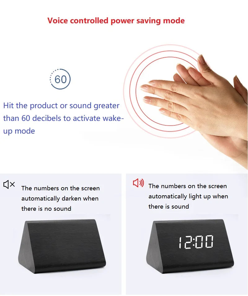 Fashion Alarm Clock LED Wooden Watch Table Voice Control Digital Wood Despertador USB/AAA Powered Electronic Desktop Clocks