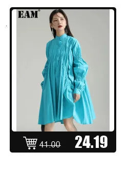 [EAM] Women Navy Blue Striped Irregular Elegant Blazer New Lapel Long Sleeve Jacket Fashion Tide Spring Autumn 2024 1DH5930